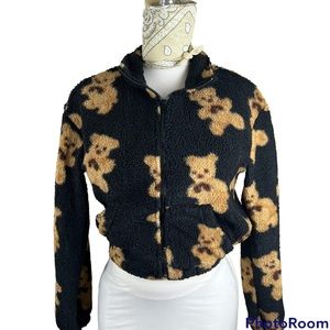 SHEIN Bear print fleece sweater